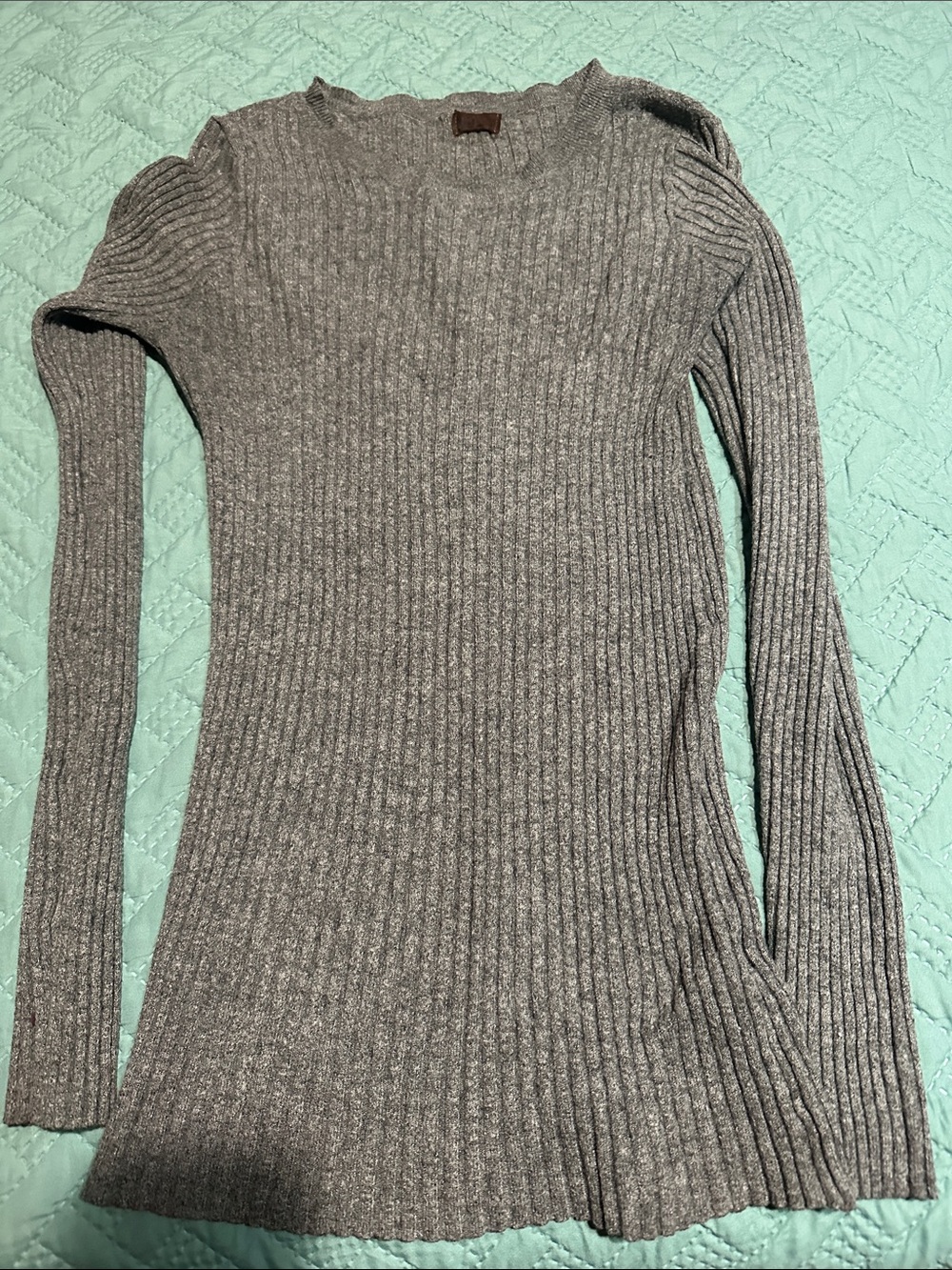 POL Ribbed Long Sleeve Tee in Gray